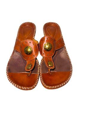 Clarks Artisan Collection Leather Wedge Sandal Studded Braided Trim Boho Cottage